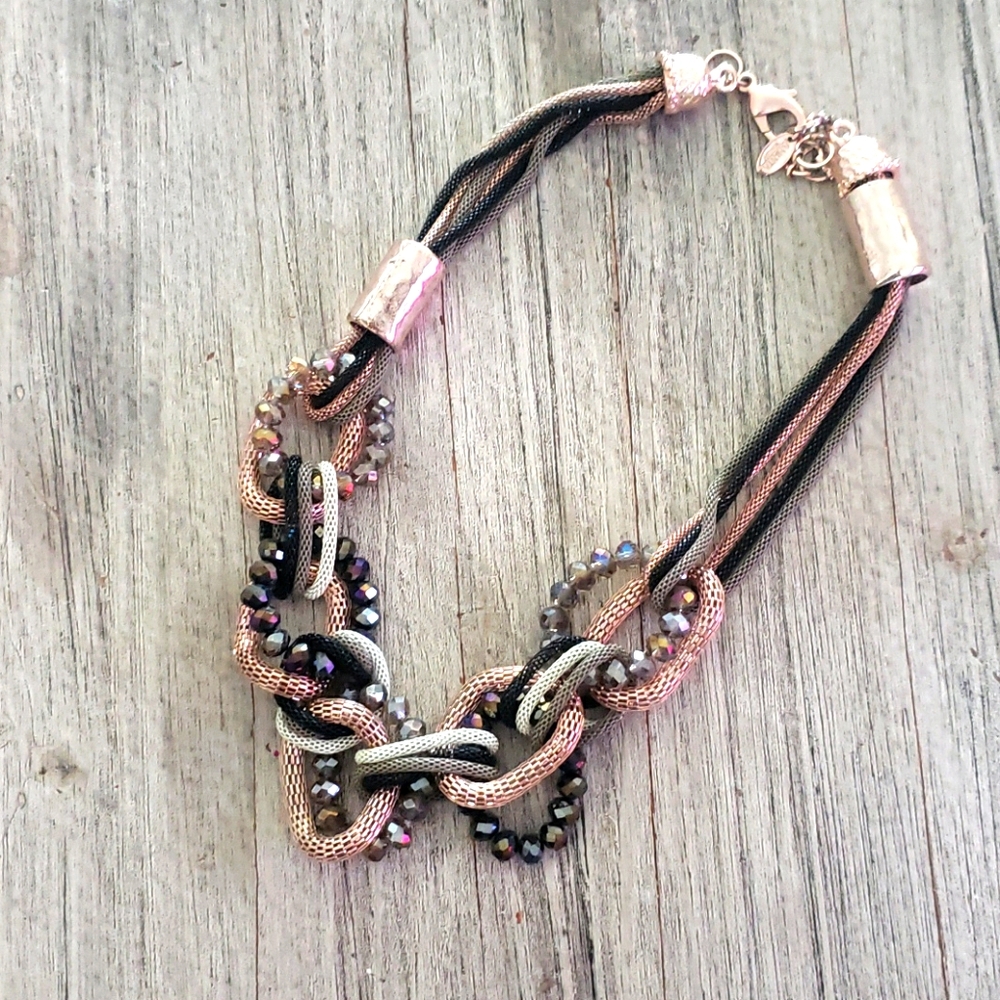 Rose gold, silver and black chunky necklace